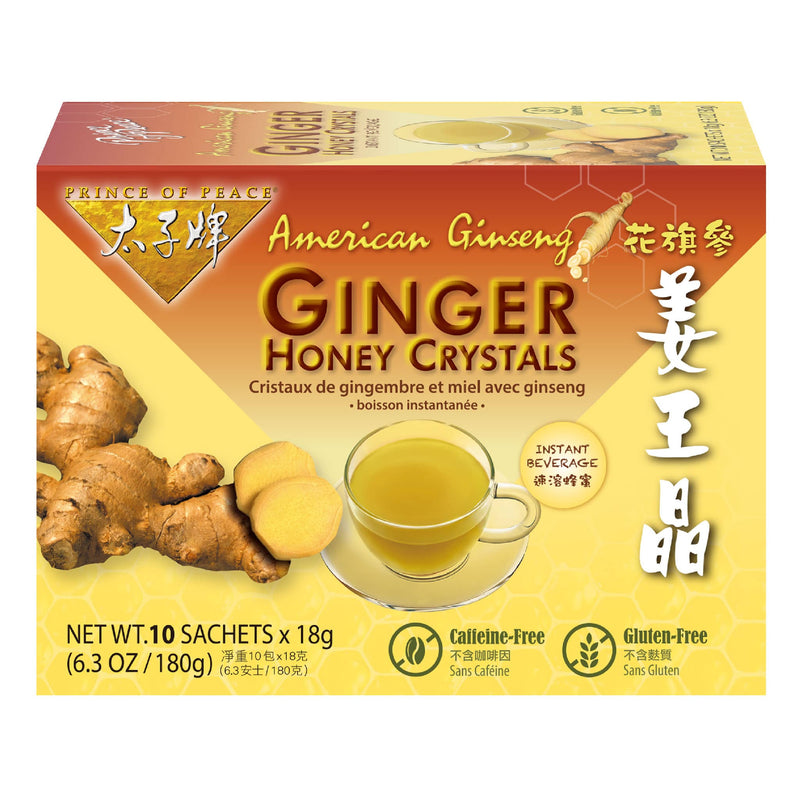 Prince of Peace Instant American Ginseng Ginger Honey Crystals, 10 sachets