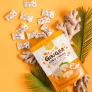 A package of Prince of Peace Ginger Hard Candy with gingers and pieces. on ayellow background.