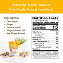 Nutrition facts label and ingredients list for Ginger Chews Plus+.
