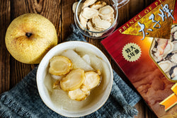 American Ginseng Pear Soup dessert with Prince of Peace five year American ginseng slices.