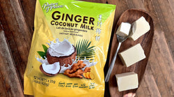 Ginger Coconut gelatin on a plate with Prince of Peace Ginger Coconut Instant Beverage.