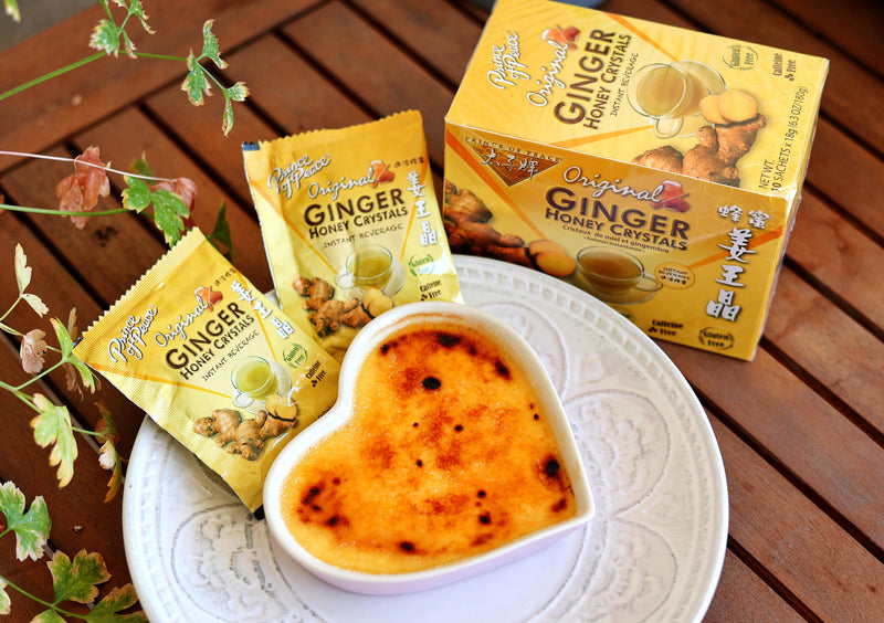 Ginger Honey Crème Brulee with Prince of Peace Ginger Honey Crystal packages.