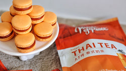Thai Tea Macarons with a package of Prince of Peace Thai Tea.