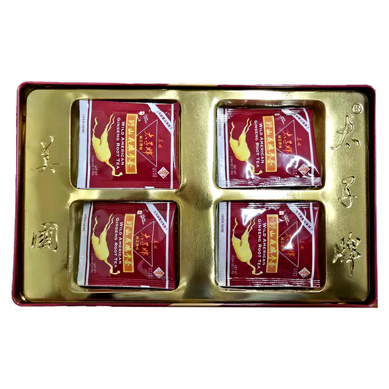 Wild American Ginseng Tea Bags in a tray of the package.