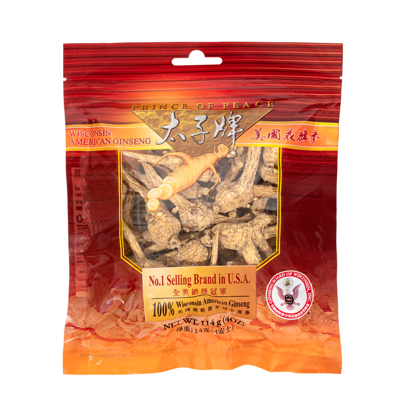 A package of Prince of Peace Wisconsin American Ginseng Roots in bulk, 4oz