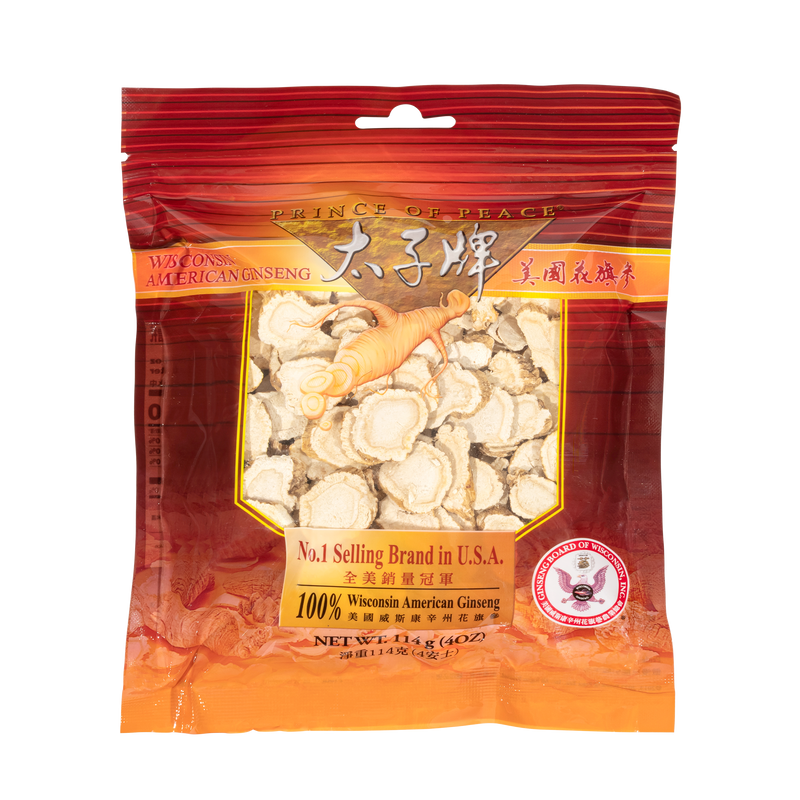 A package of Prince of Peace Wisconsin American Ginseng Slices, 4oz