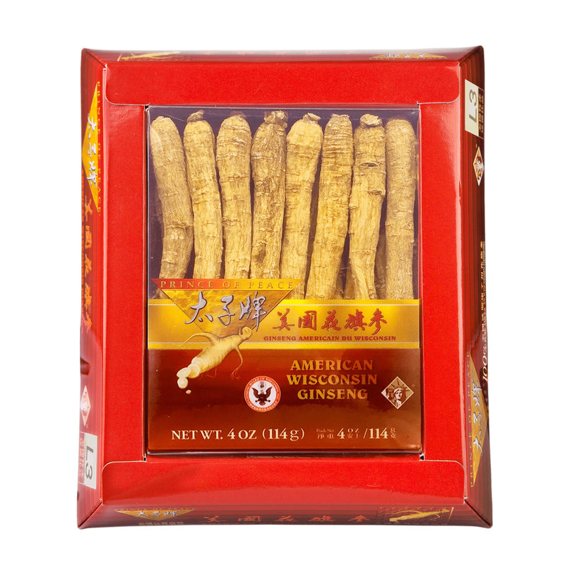 A package of Prince of Peace Wisconsin American Ginseng Long Roots, 4oz.