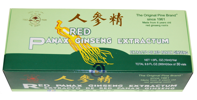 A package of Pine Brand Red Panax Ginseng Extract with Alcohol, 30x10cc