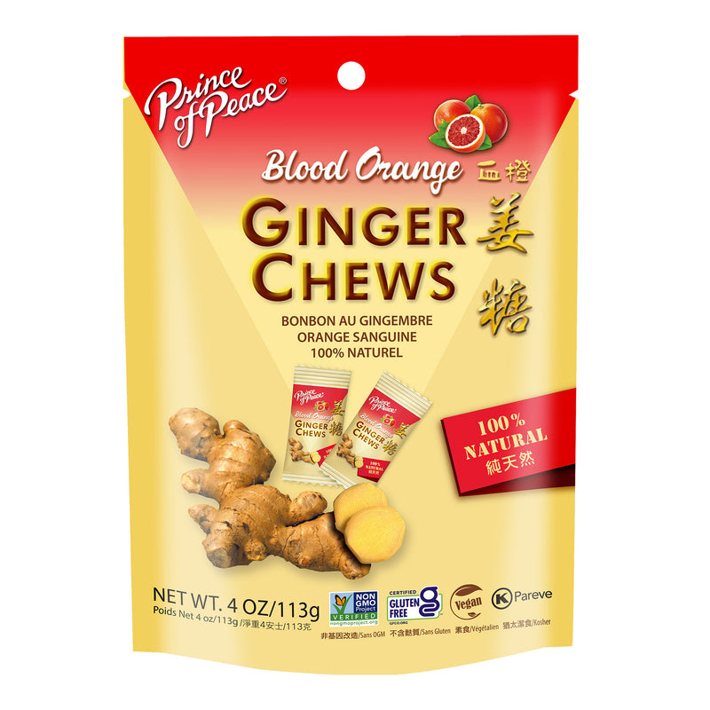 A package of Prince of Peace Ginger Candy (Chews) With Blood Orange, 4 oz