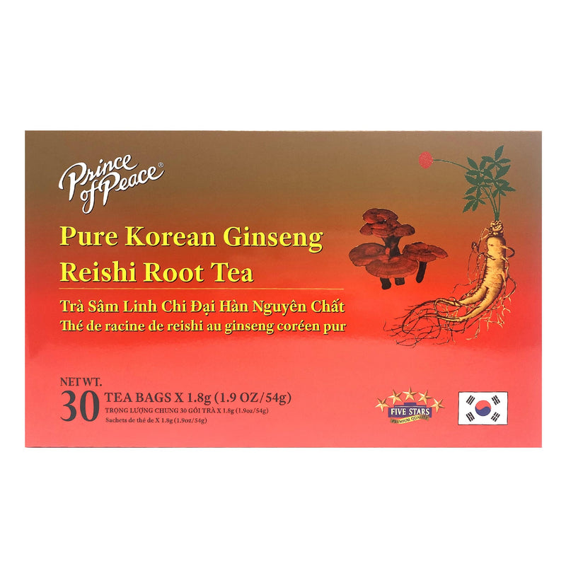 A package of Prince of Peace Pure Korean Ginseng Reishi Root Tea, 30 tea bags