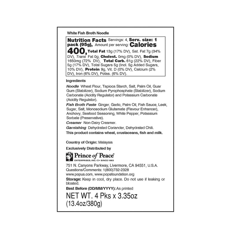 MyKuali White Fish Broth Instant Noodle, 4 packets Nutrition Facts.