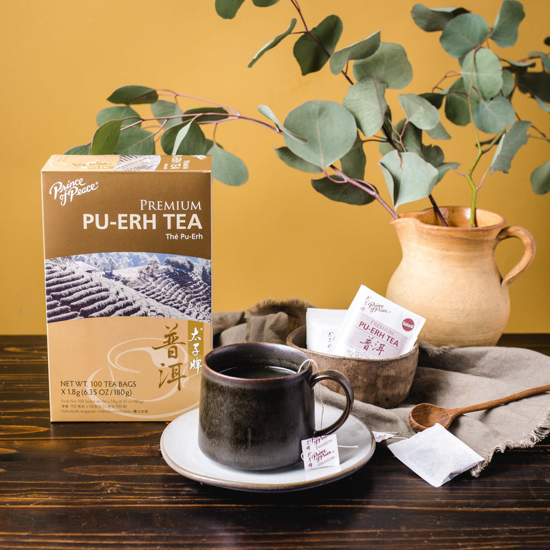 Prince of Peace Premium Pu-Erh Tea in a cup.