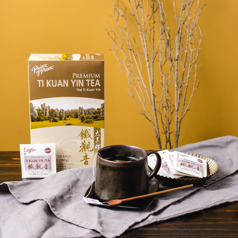 Prince of Peace Premium Ti Kuan Yin Tea in a cup.
