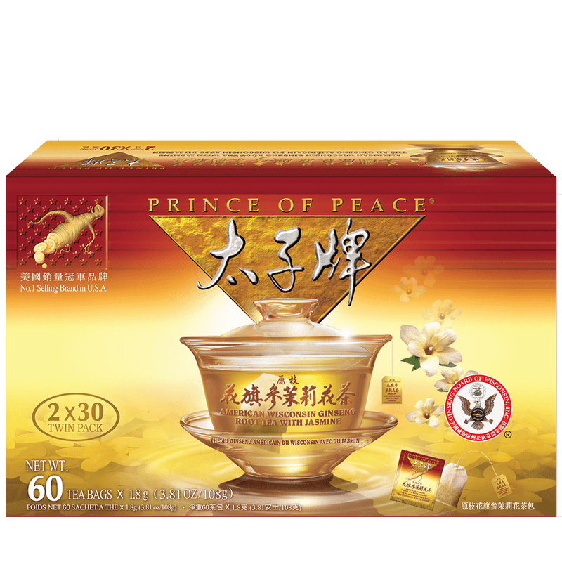 Prince of Peace American Ginseng Root Tea with Jasmine, Twin Pack (2 boxes X 30 tea bags)