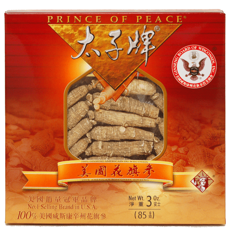 A package of Prince of Peace Wisconsin American Ginseng Medium Short Roots, 3oz