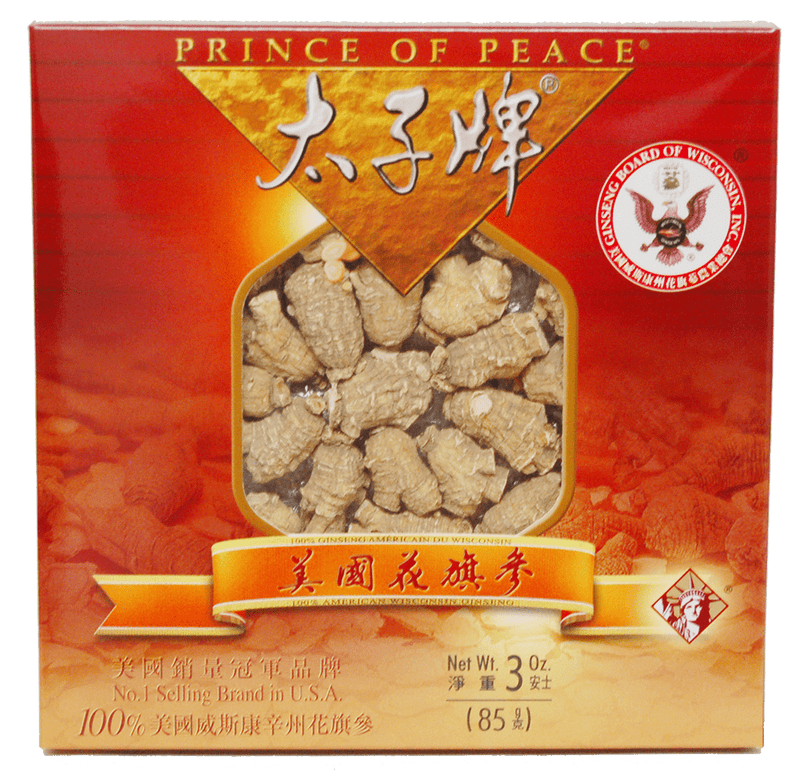 A package of Prince of Peace Wisconsin American Ginseng Medium Round Roots, 3oz