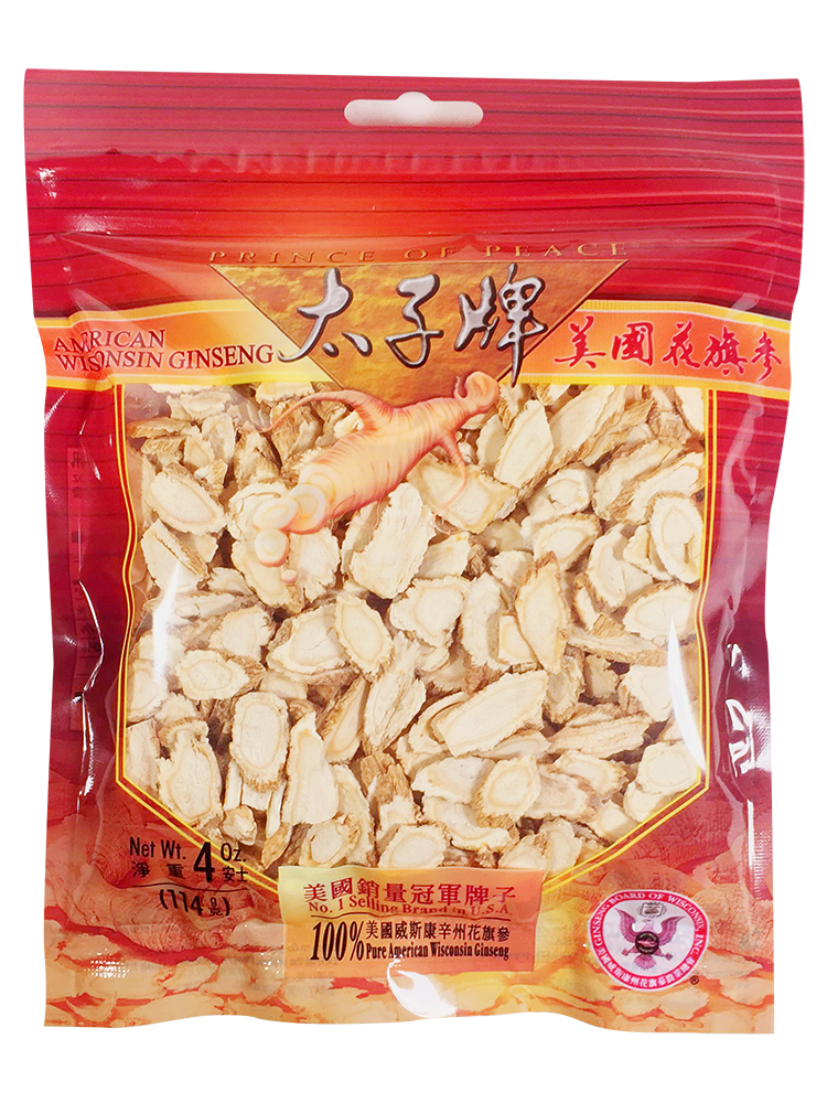 A package of Prince of Peace Wisconsin American Ginseng Slices, 4oz.