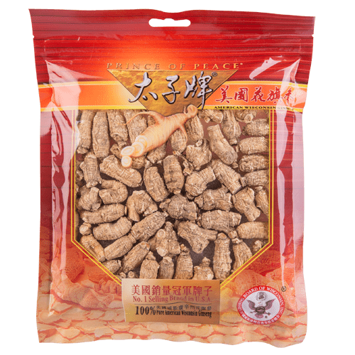 A package of Prince of Peace Wisconsin American Ginseng Medium Round Roots, 6oz