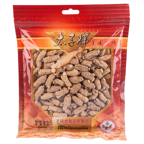A package of Prince of Peace Wisconsin American Ginseng Small Round Roots, 6oz