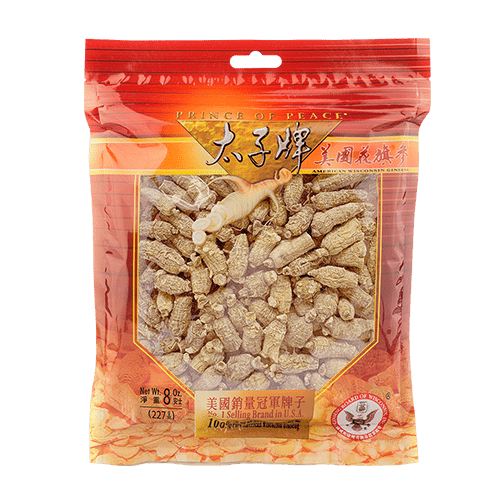A package of Prince of Peace Wisconsin American Ginseng Small Round Roots, 8oz