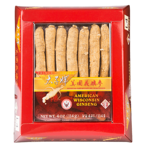 A package of Prince of Peace Wisconsin American Ginseng Large Long Roots, 4oz