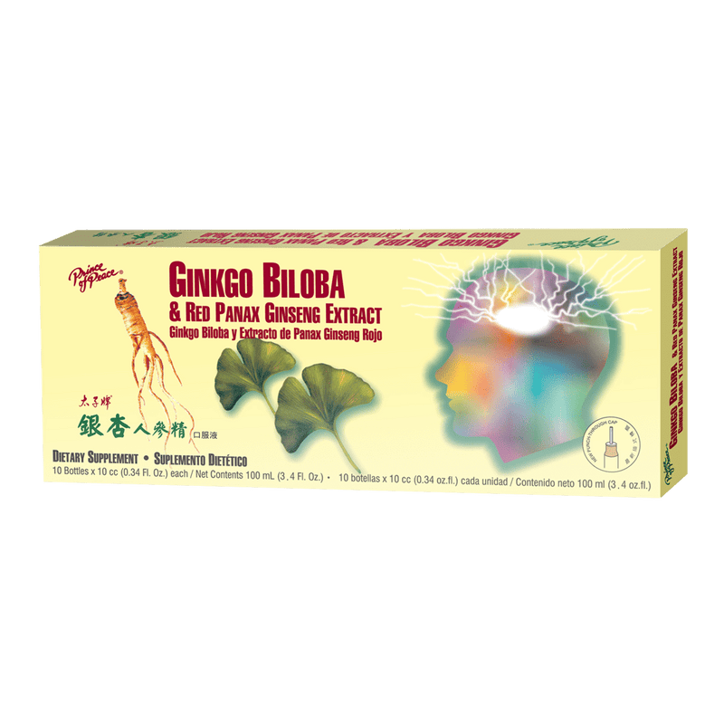Prince of Peace Ginkgo Biloba & Red Panax Ginseng Extract, 10x10cc box.